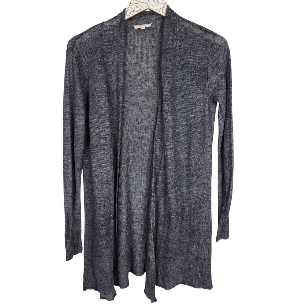EILEEN FISHER Sweater Womens XS Gray Linen Open Front Long Cardigan Duster Knit